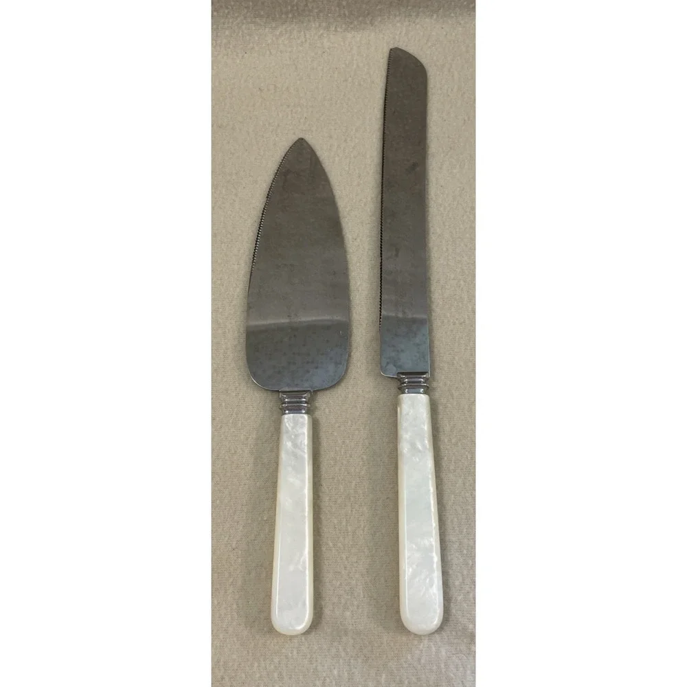 Treasure Masters Sheffield England Pearlized Handles Knife Cake Serving Set Vtg